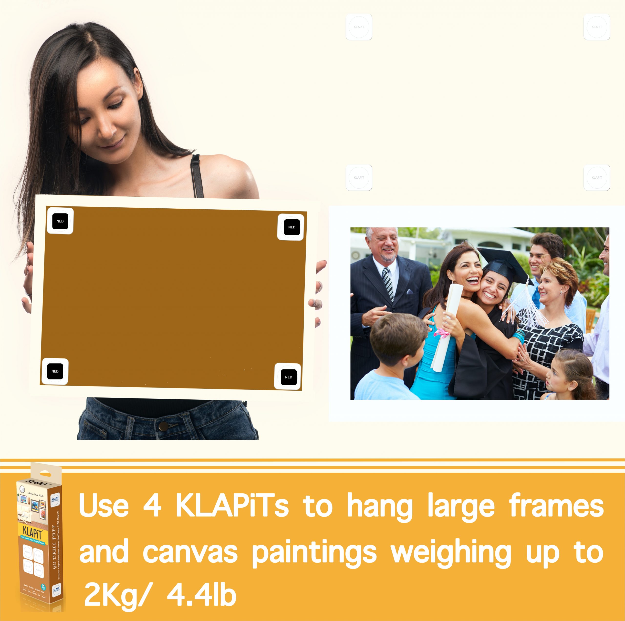 How to hang A3 frames using KLAPiT, picture hanging hooks, heavy duty picture hanging, picture hanging kit